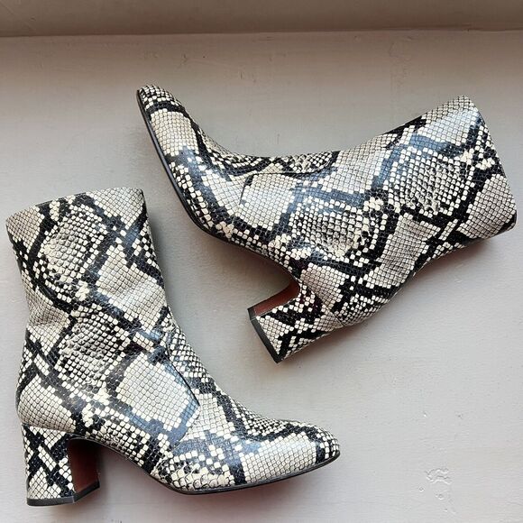 Chie Mihara Naylon Beige Snakeskin Mid Calf Block Heel Boot Women EU 39.5 US 8.5 - Picture 14 of 16